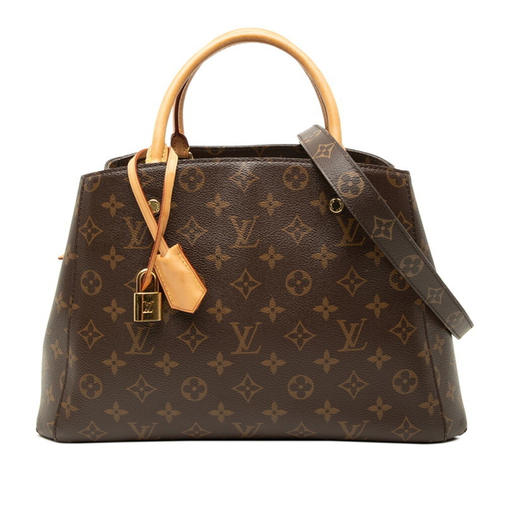 Louis Vuitton Monogram Montaigne MM Handbag Shoulder Bag 2WAY M41056 Brown Le...